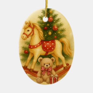 Ornement de Noël à pois Cheval à bascule Vintage