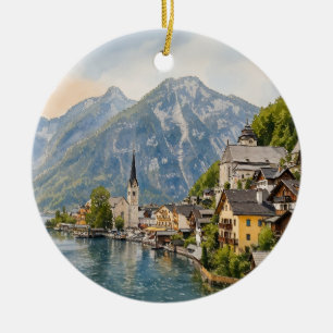 Ornement de Noël aquarelle Hallstatt Autriche