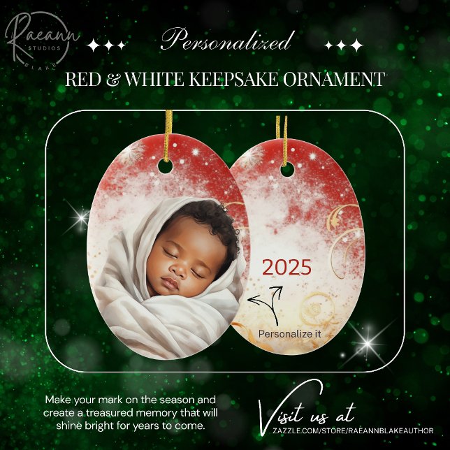 Ornement de Noël blanc et rouge personnalisé (Créateur téléchargé)