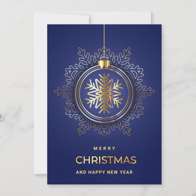 Ornement de Noël Bleu Doré Carte de Vœux d'Entrepr (Devant)