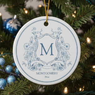 Ornement de Noël bleu floral élégant