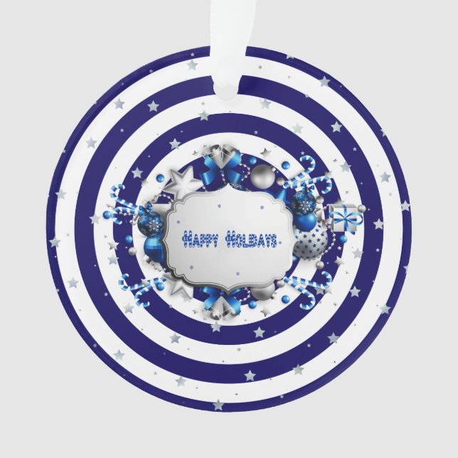 Ornement de Noël bleu rayé (devant)