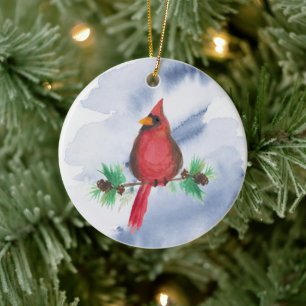 Ornement de Noël Cardinal Rouge Aquarelle