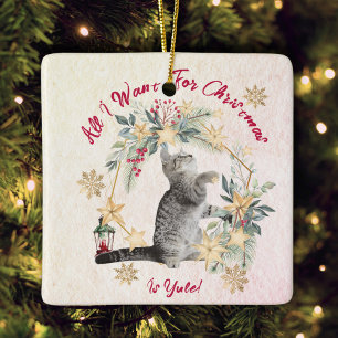 Ornement de Noël Chat Drôle – Couronne et Flocons 