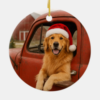 Ornement de Noël Chien Retriever doré dans un Cami