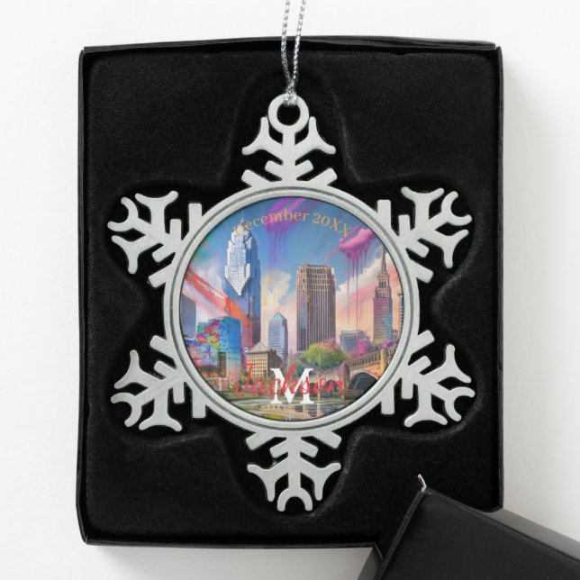 Ornement de Noël Cleveland Snowflake Pewter (Boîte)