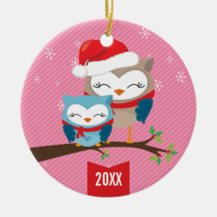 ORNEMENT DE NOËL :: couple de chouettes festives