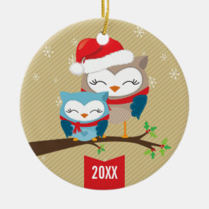 ORNEMENT DE NOËL :: couple de chouettes festives