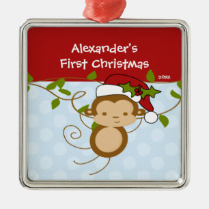 Ornement de Noël de bébé singe Santa Boy