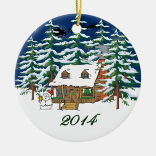 Ornement de Noël de cabine de rondin 2014