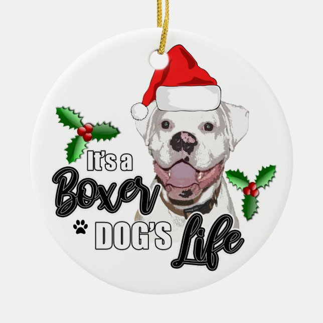 Ornement de Noël de chien de boxeur de Père Noël (Devant)