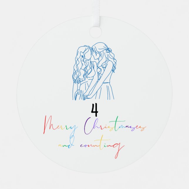 Ornement de Noël de couple lesbien Queer (bleu) (Recto)