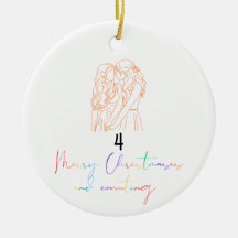 Ornement de Noël de couple lesbienne Queer (orange