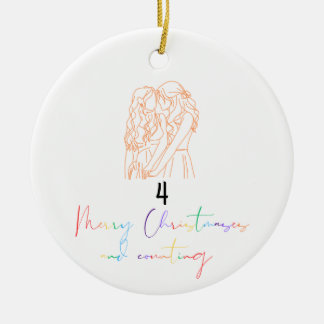 Ornement de Noël de couple lesbienne Queer (orange