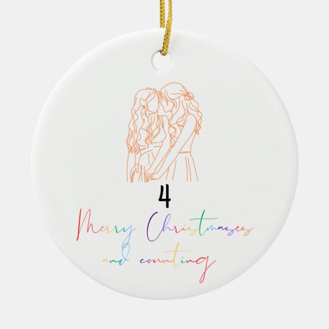 Ornement de Noël de couple lesbienne Queer (orange (Devant)