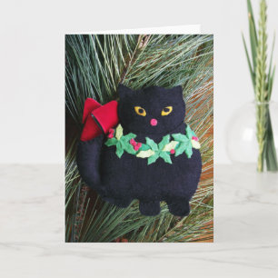 Ornement de Noël de feutre de chat noir, carte