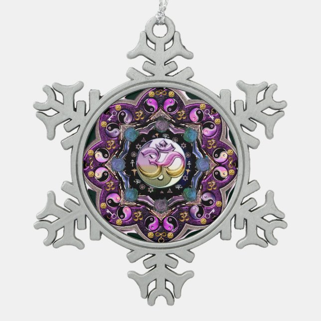 Ornement de Noël de mandala de lune de Yin-Yang OM (Devant)