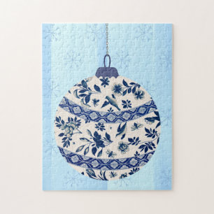 Ornement de Noël de style vintage Flow Blue Puzzle