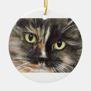 Ornement de Noël de visage de chat de calicot