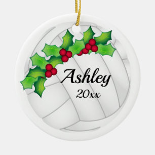 Ornement de Noël de volley-ball personnalisé blanc