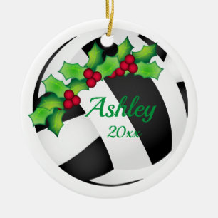 Ornement de Noël de volley-ball personnalisé noir 
