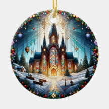 Ornement de Noël d'église en faux vitrail