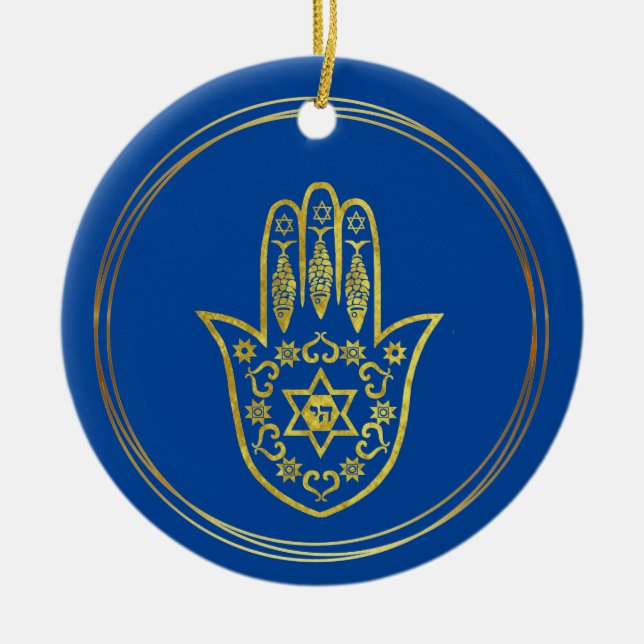 Ornement de Noël d'or juif Hamsa (Devant)