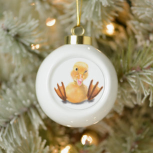 Ornement de Noël drôle avec un canard joyeux et jo