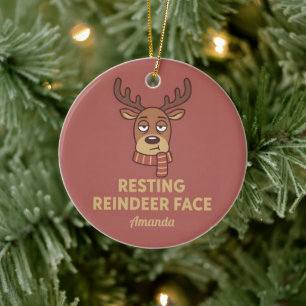 Ornement de Noël drôle de visage de renne au repos