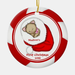 Ornement de Noël du bébé de chaton de Père Noël