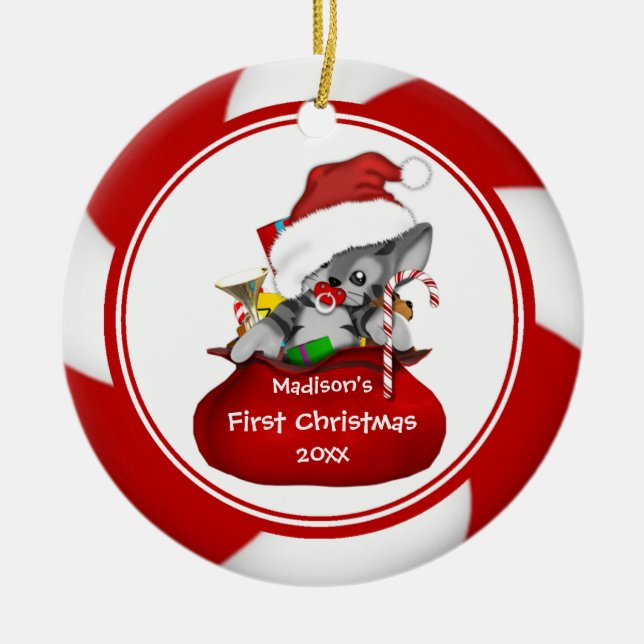 Ornement de Noël du bébé de chaton de Père Noël (Devant)