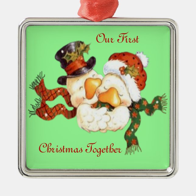 Ornement de Noël du couple de canard de neige (Devant)