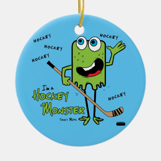 Ornement de Noël du monstre de hockey vert (Devant)