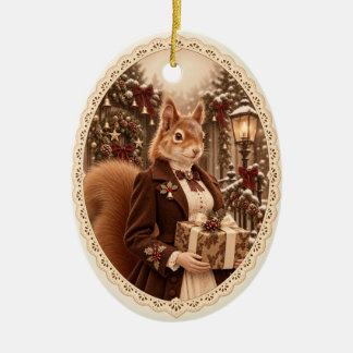 Ornement de Noël écureuil cadeau victorien