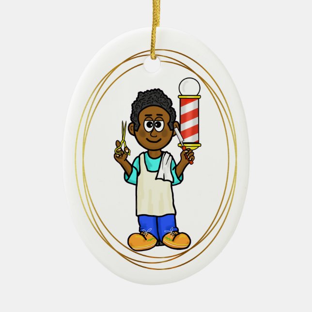 Ornement de Noël en barbier noir avec nom (Devant)