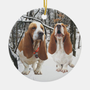 Ornement de Noël en bois de Basset Hound Milou