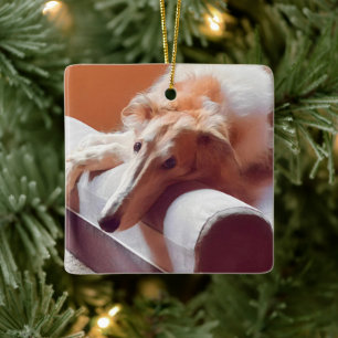 Ornement de Noël en Borzoï doré