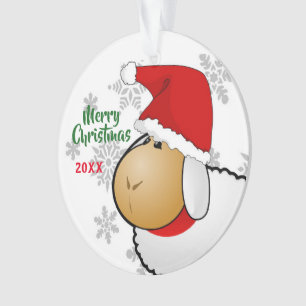 Ornement de Noël en cartoon de mouton Santa 2 face