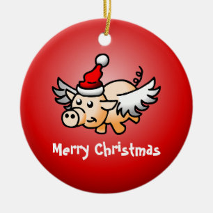 Ornement de Noël en céramique de cochon volant