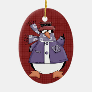 Ornement de Noël en céramique de manchot violet