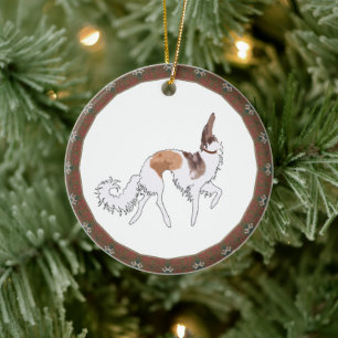 Ornement de Noël en lévrier Borzoï cabré en sable