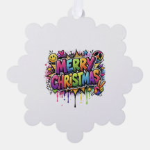 Ornement de Noël en papier Joyeux Noël Graffiti Fê