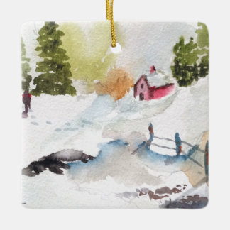 Ornement de Noël en paysage à l'aquarelle