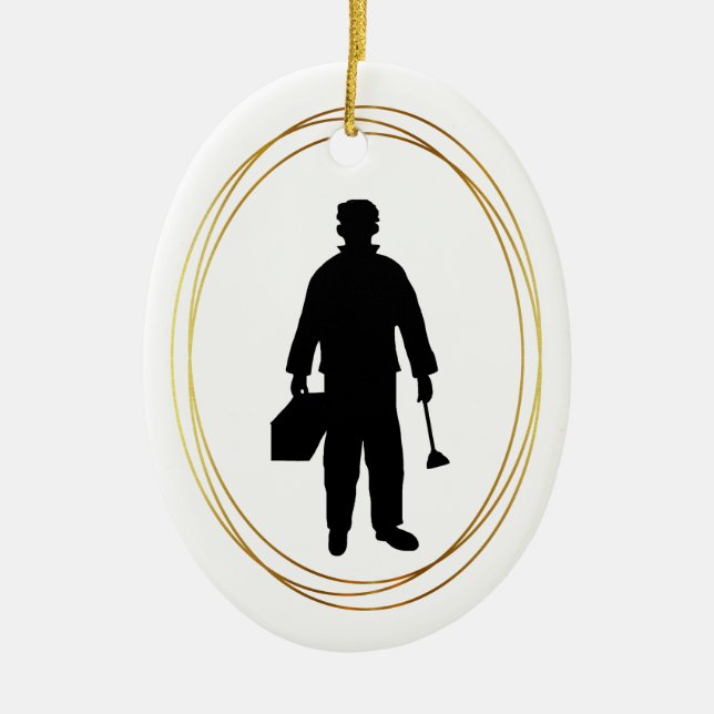 Ornement de Noël en silhouette noire en plombier (Devant)