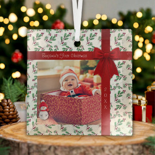 Ornement de Noël en verre pour bébé élégant au hou