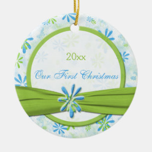 Ornement de Noël Floral Vert et Bleu