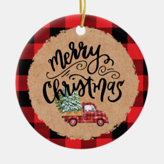 Ornement de Noël mignon camion à carreaux de bison