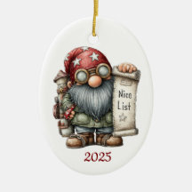Ornement de Noël ovale en céramique Gnome