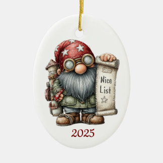 Ornement de Noël ovale en céramique Gnome