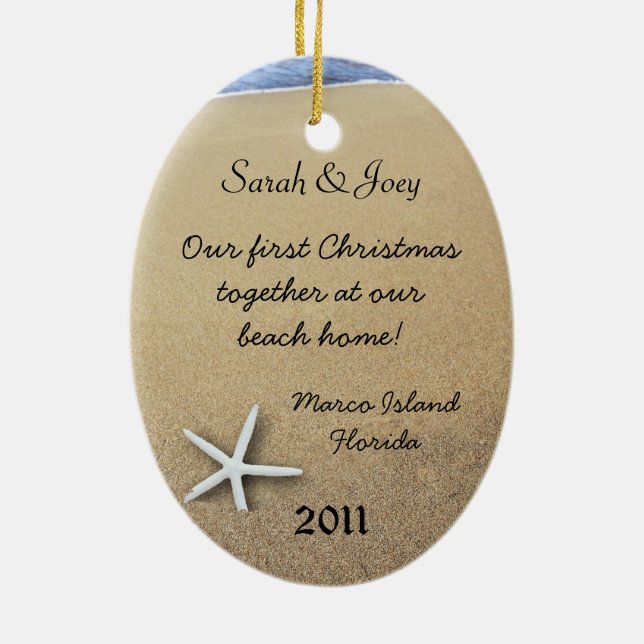 Ornement de Noël Ovale Personnalisé Couple Starfis (Dos)